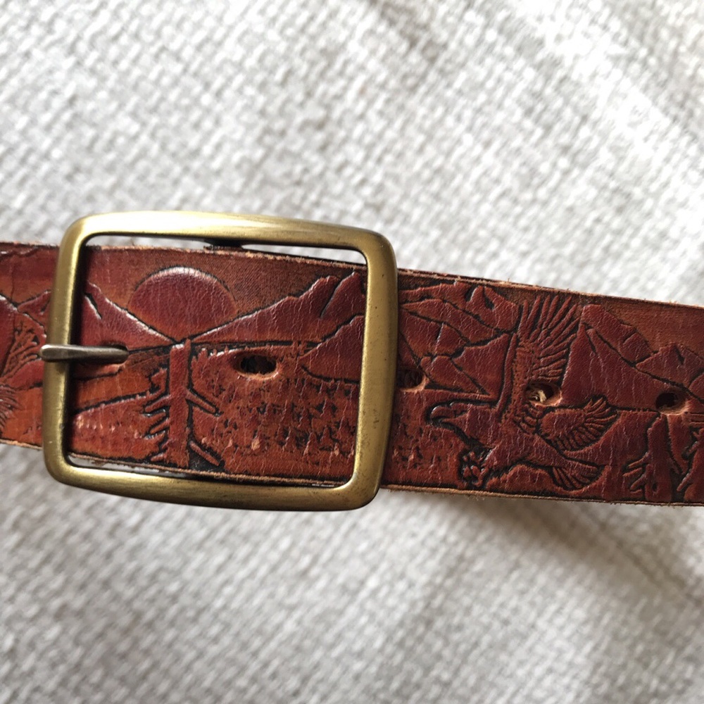 Vintage Handcrafted Leather Belt w/ Nature Detail